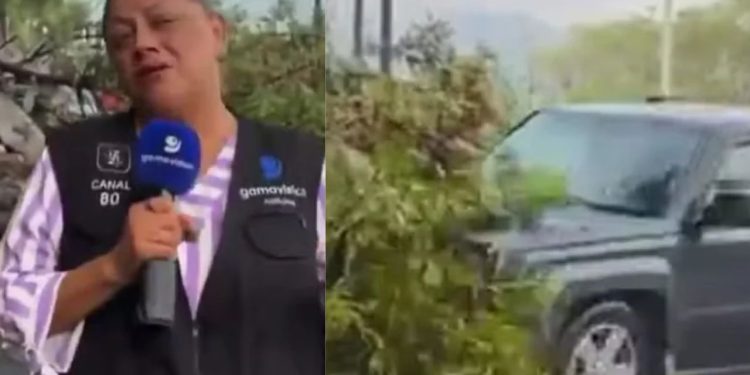 No meio da transmissão, carro perde o controle e atropela dois profissionais de TV
